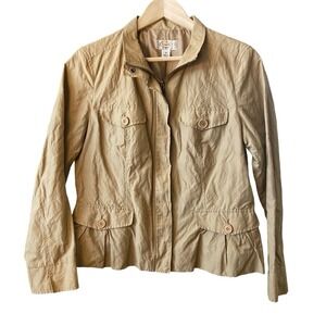 Vintage Talbots Petites Long Sleeve Zip Nylon Blend Beige Jacket SZ 12 Lined